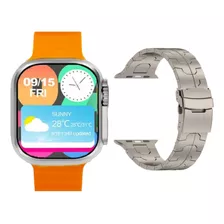 Smart Watch Hk9 Ultra 2 Naranja Y Correa De Titanio Iron Man