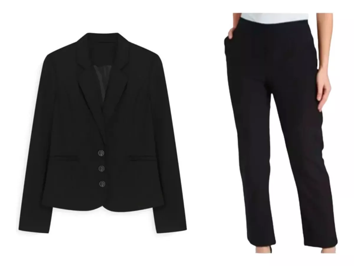 Pantalón + Blazer De Vestir Trabajo Negro Dama