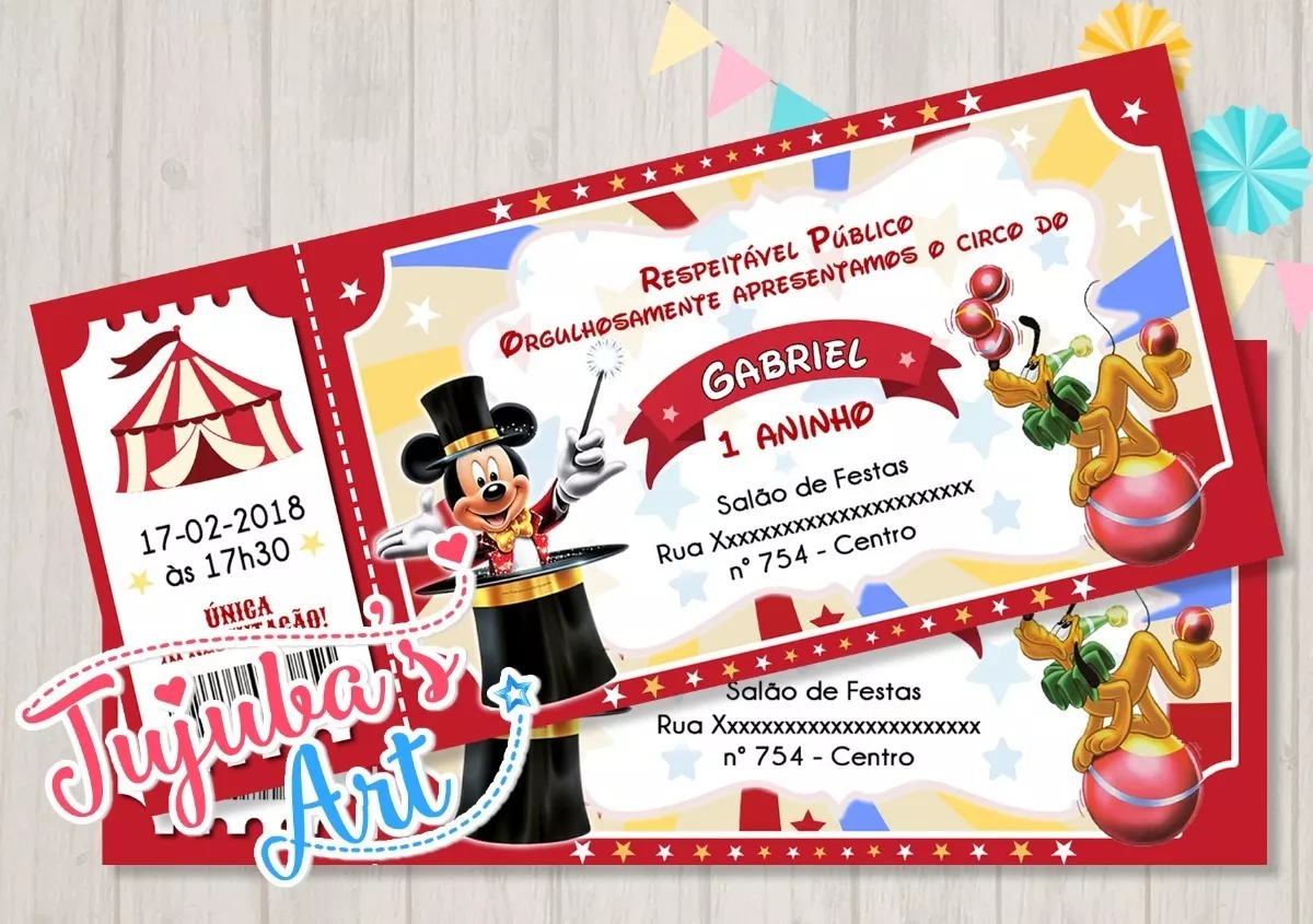 Arte Digital Convite Ingresso Circo Do Mickey #mod2
