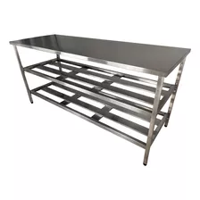 Mesa Com 2 Prateleiras Em Aço Inox De 1900x700x900 