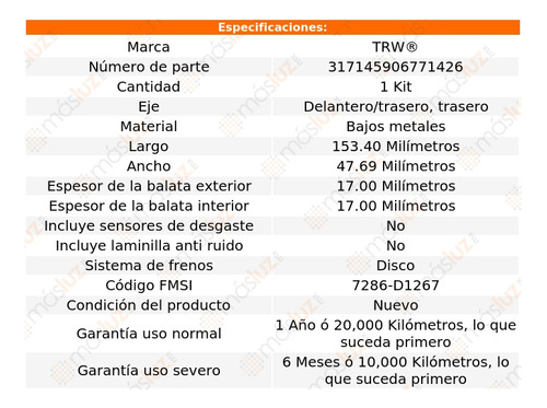 Balatas Bajos Metales Del O Tras Bmw 325i 08/13 Trw Foto 2