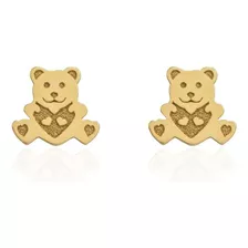 Brinco Infantil Ursinho Urso Em Ouro 18k Cor Amarelo