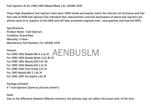 4 Inyectores De Combustible Para Mazda Miata Kia Sephia Ford Foto 7
