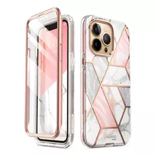 Funda Para iPhone 13 Pro Max 6.7 Rosa Marmol Con Protector