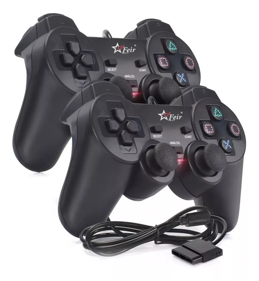 Kit 2 Controle Playstation 2 Com Fio Dualshock Com Vibração