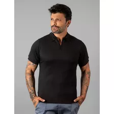 Camisa Polo Manga Curta Com Ziper Gola Polo Masculina