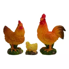Figuras De Gallo En Miniatura, 3 Piezas De Gallo Y Gallina, 