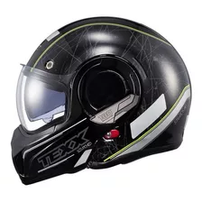 Capacete Moto Aticulado 180 Stratos Scratched Texx Modular Cor Preto/verde Tamanho Do Capacete 56