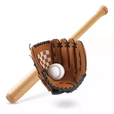 Kit Baseball Infantil 4pcs Bate Madera 63 Cm Guante Pelota Adkar