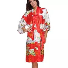 Kimono Japonês Feminino Robe De Cetim Tema Oriental