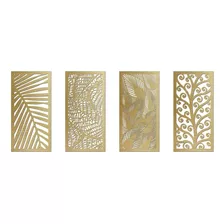 4 Quadro Decorativo Folhagem Natureza Placa Parede Decoração