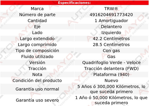 Un Amortiguador Gas Delantero Izquierdo Trw Giulietta 12-21 Foto 2