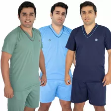 Kit 3 Pijamas Masculino Adulto Curto Verão Manga Curta Short