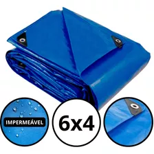 Lona Plástica De Proteção Cobertura Impermeável Azul 6x4 Mts