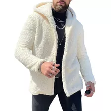 Casaco Peluciado Teddy Masculino Estilo Cardigan Com Bolso