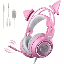 Auriculares Con Microfono Y Con Orejas De Gato | Rosa