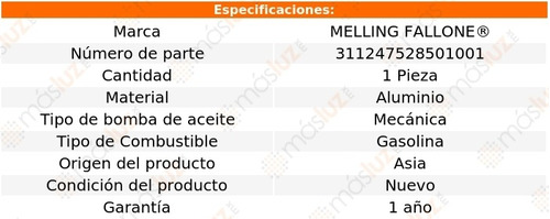 1-bomba Aceite Nissan Sunny 4 Cil 1.6l 89/92 Melling Fallone Foto 2