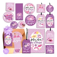 Kit Imprimible Día Mujer Girl Tags Etiquetas Sticker Tarjeta