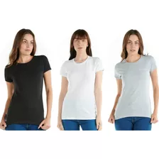 3 Blusas Dama Básica Cuello Redondo Algodón Paquete