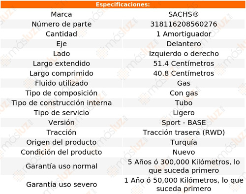 (1) Amortiguador Gas Del Izq/der C350 V6 3.5l 13/15 Sachs Foto 2