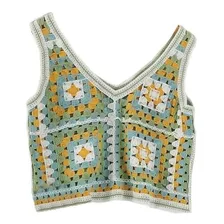 Top Tejido Crochet Color Pastel Mujer Sin Mangas Verano