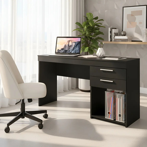 Mesa Office 121cm 2 Gavetas Escrivaninha Escritório Notável Móveis - Preto Tx