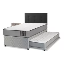 Divan Gris Star Flex 1,5 Pl Box + Respaldo Royal Y Velador