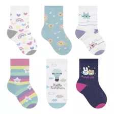 Kit 6 Pares Meias Infantil Algodão Menina Menino - Selene 