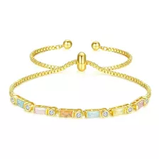 Pulseira Folheada Ouro 18k Com Pedras Coloridas E Zircônias