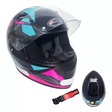 Capacete Ebf New Spark Feminino Preto Rosa Azul Fechado