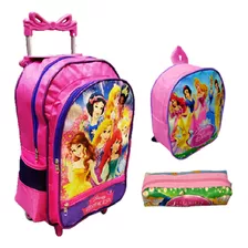 Kit Mochila Princesas Rodinhas Bolsa Infantil Menina Escolar