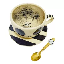 Set Taza Con Plato Y Cuchara Jack Skellington Cerámica