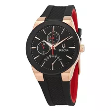 Bulova Futuro 97c112, Cor De Malha Analógica De Quartzo Masculina, Cor Da Moldura Preta, Cor De Fundo Dourada, Cor De Fundo Preta