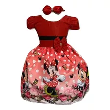 Vestido Infantil Temático Minnie Vermelha Fantasia+brinde