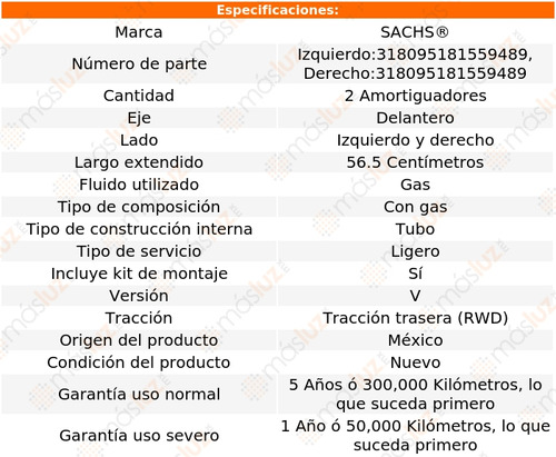 2- Amortiguadores Gas Delanteros Cts V8 6.0l Rwd 06/07 Sachs Foto 2