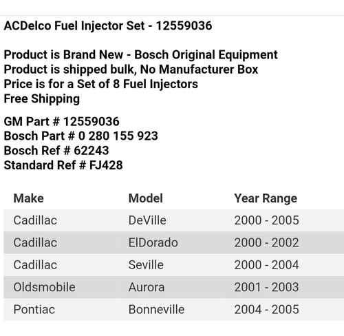 Inyector De Combustible Cadillac Devillle  00/05 # 12559036 Foto 3