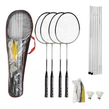 Kit Badminton Completo 4 Raquetes 2 Petecas 1 Rede