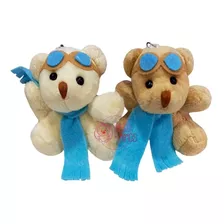 Mini Pelúcia Urso Aviador 6cm - Kit 12 Peças Marrom/creme