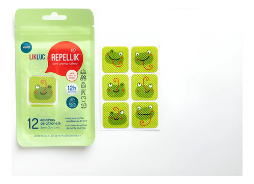 Likluc Adesivo Repelente Infantil -  12 Adesivos Repellik Verde-claro Adesivo Repelente Likluc