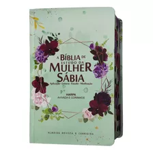 Bíblia De Estudo Da Mulher Sábia Capa Dura Com Harpa Letra Grande Floral Verde Com Índice