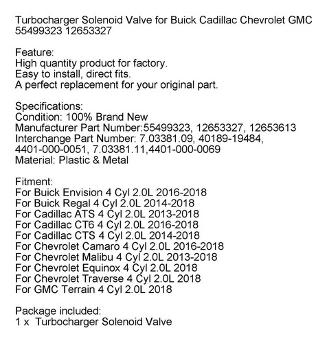 Vlvula Solenoide De Turbocompresor Para Buick Para Cadillac Foto 10