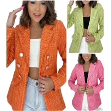 Blusa Jaqueta Feminino Luxuoso Blazer Social Gola Dobrável