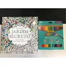 Jardim Secreto Livro De Colorir +lápis De Cor 24 Cores Multi