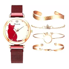 Relógio Feminino Conjunto Pulseiras Luxo Promoção 