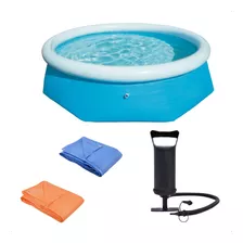 Piscina Inflável Azul 2.700 L + Lona 3x3 + Bomba D Ar Manual