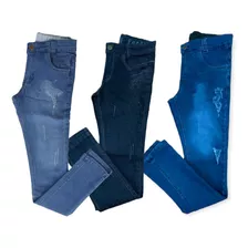 Kit Com 3 Calças Jeans Infantil Juvenil Masculina Skinny 
