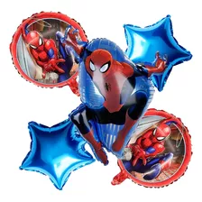 Kit 5 Globos Metalicos Spiderman Estrellas Cumpleaños