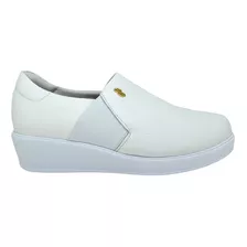Sapato Tênis Casual Feminino Slip On Couro Aj0602 Branco