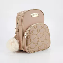 Mini Bolsa Feminina Mochila Costas Pequena Infantil Adulto Cor Bege