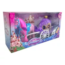 Kit Carruagem Real Para Princesa Roxa Com Cavalo Infantil 